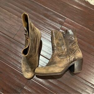 Corral Distressed Brown Leather Ankle Boots with Side Zip
